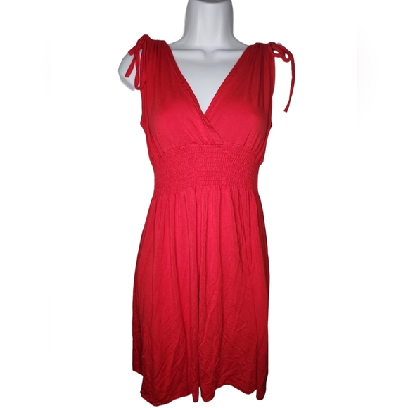 Red Stretch Waist Flirty Dress Medium - Picture 1 of 3